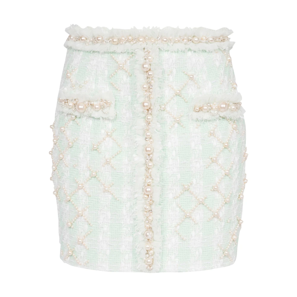 Balmain Korte tweedrok met borduursel Green Dames