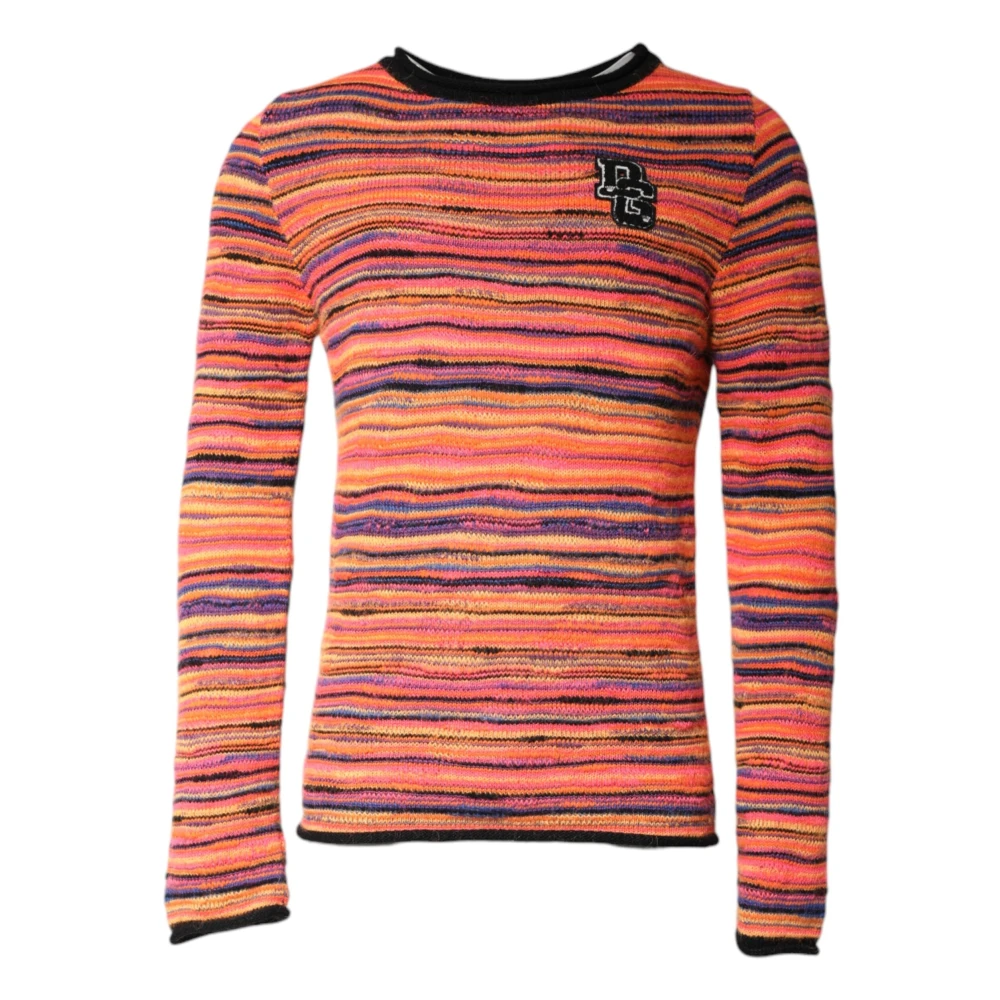 Dolce & Gabbana Men's Multicolor Round-Neck Knitwear, M, Wool Dglogo Knit Pullover Jumper