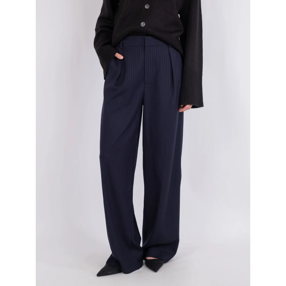 NEO NOIR Pinstripe Wijde Pijp Hoge Taille Broek Blue Dames