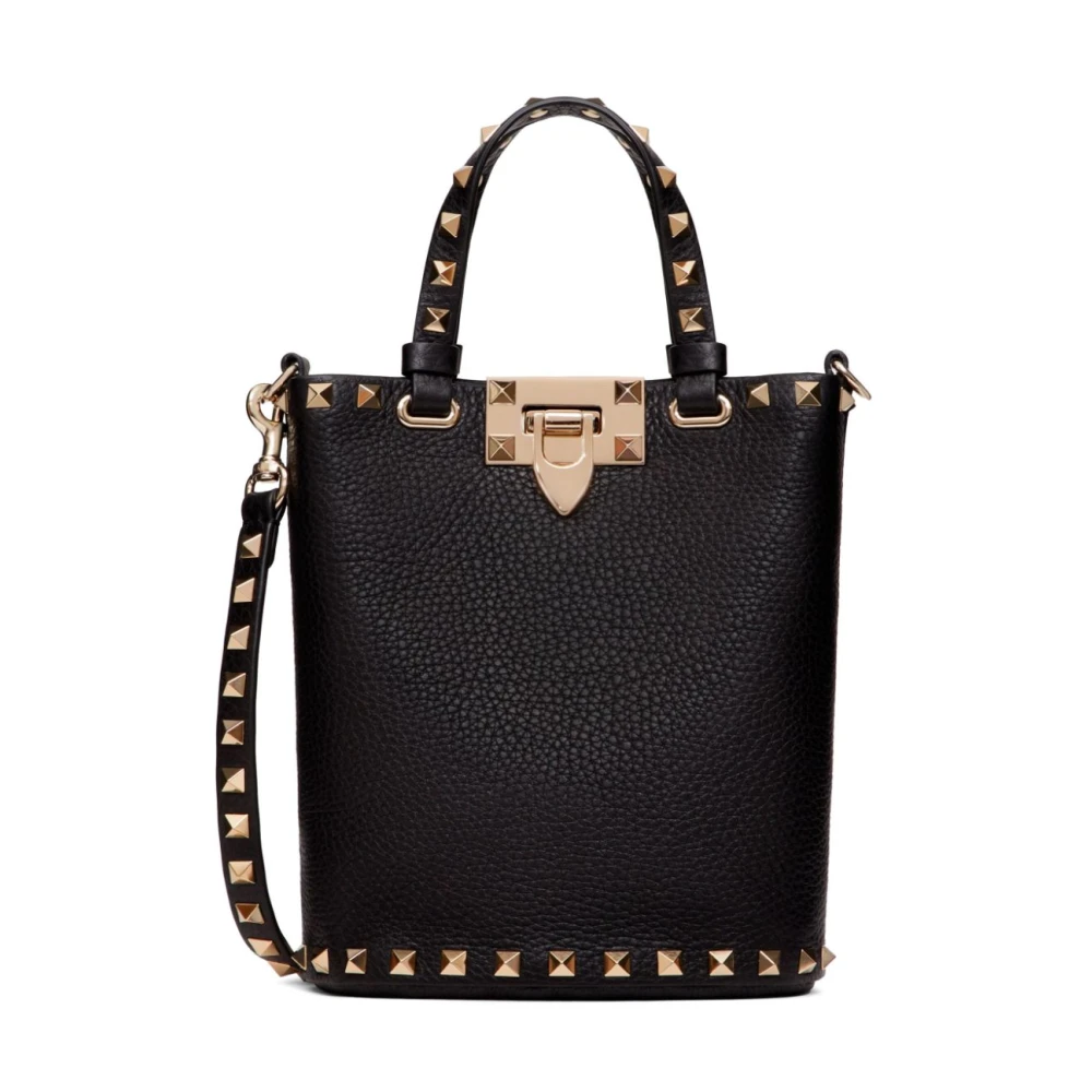 Valentino Garavani Zwarte Leren Rockstud Versierde Handtas Black Dames