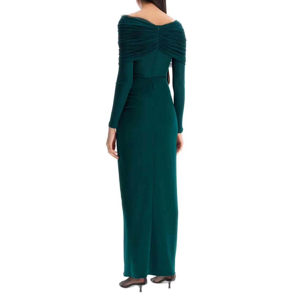 Christopher Esber Off-Shoulder Zijde Mesh Gedrapeerde Jurk Green Dames