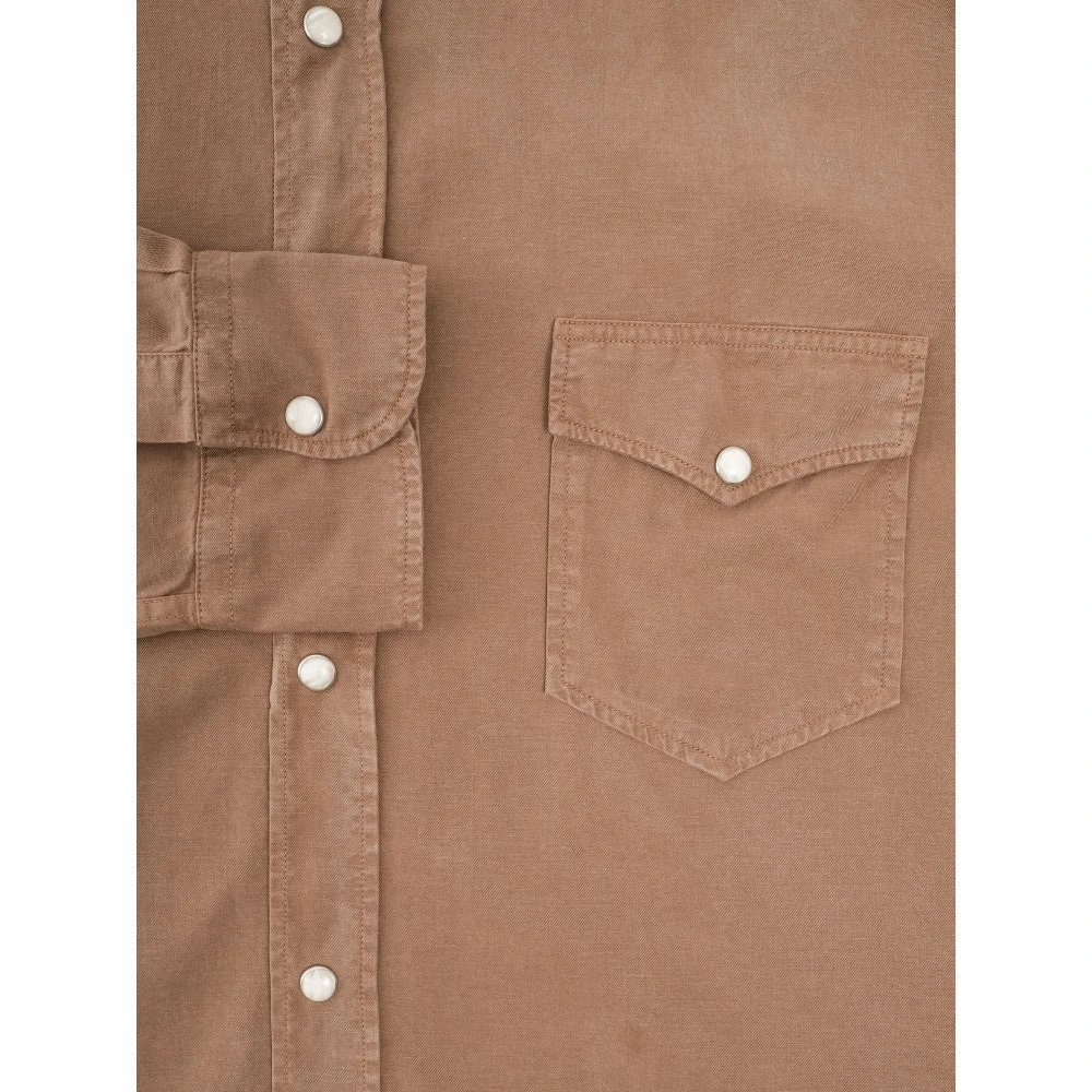 Hartford Western Shirt in Tencel Twill Blend Beige Heren