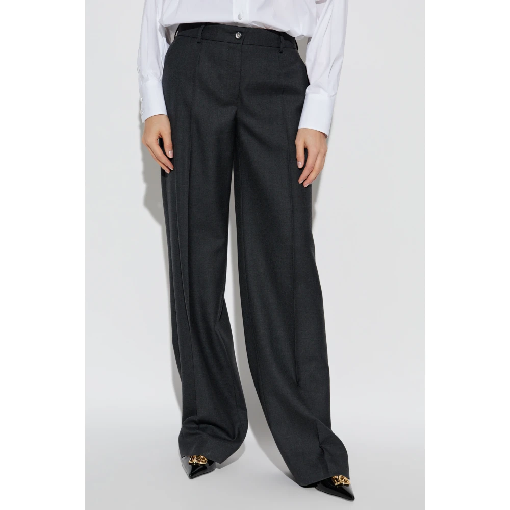 Dolce & Gabbana Wollen broek met vouwen Gray Dames