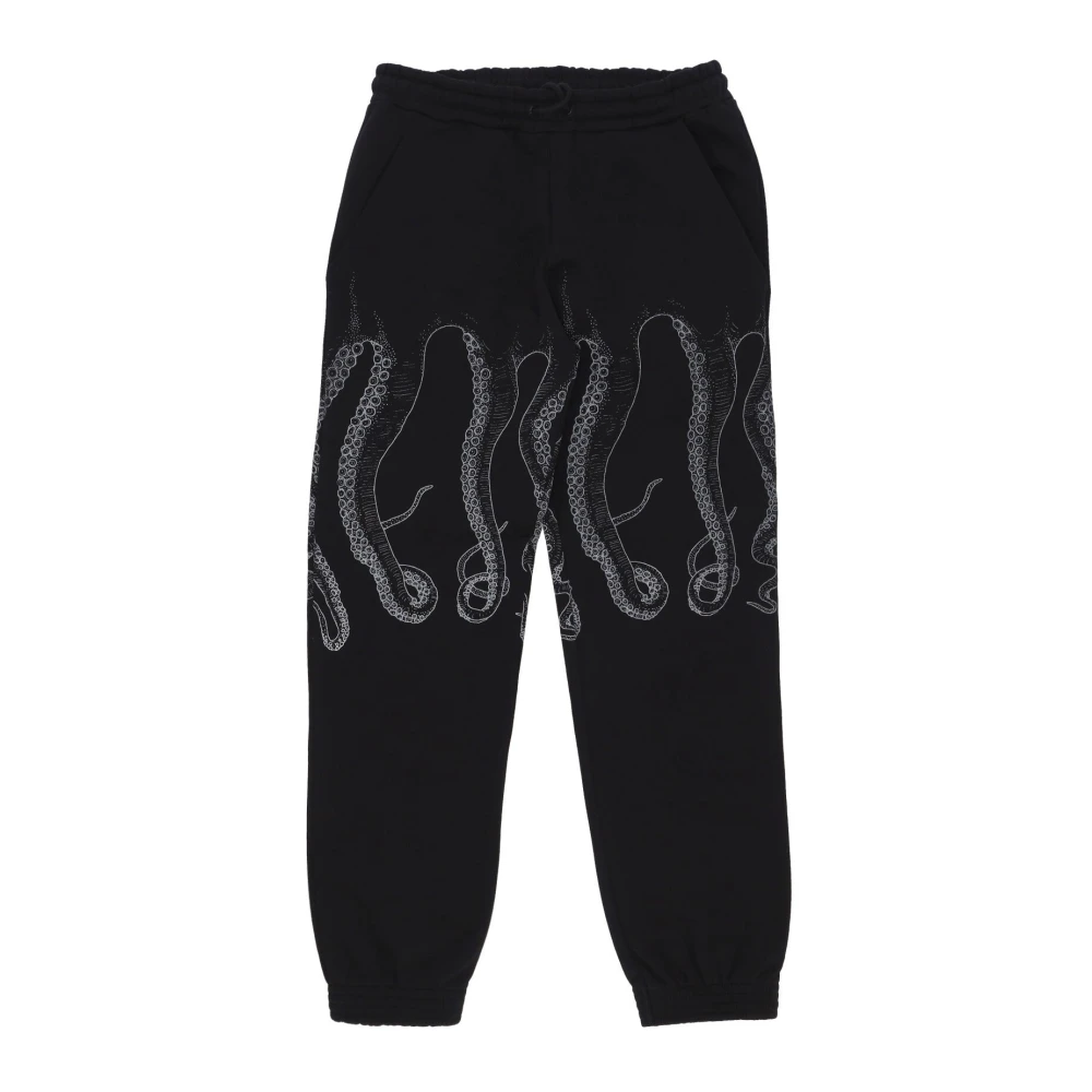 Octopus Zwarte Sweatpants met Tentakel Print Black Heren