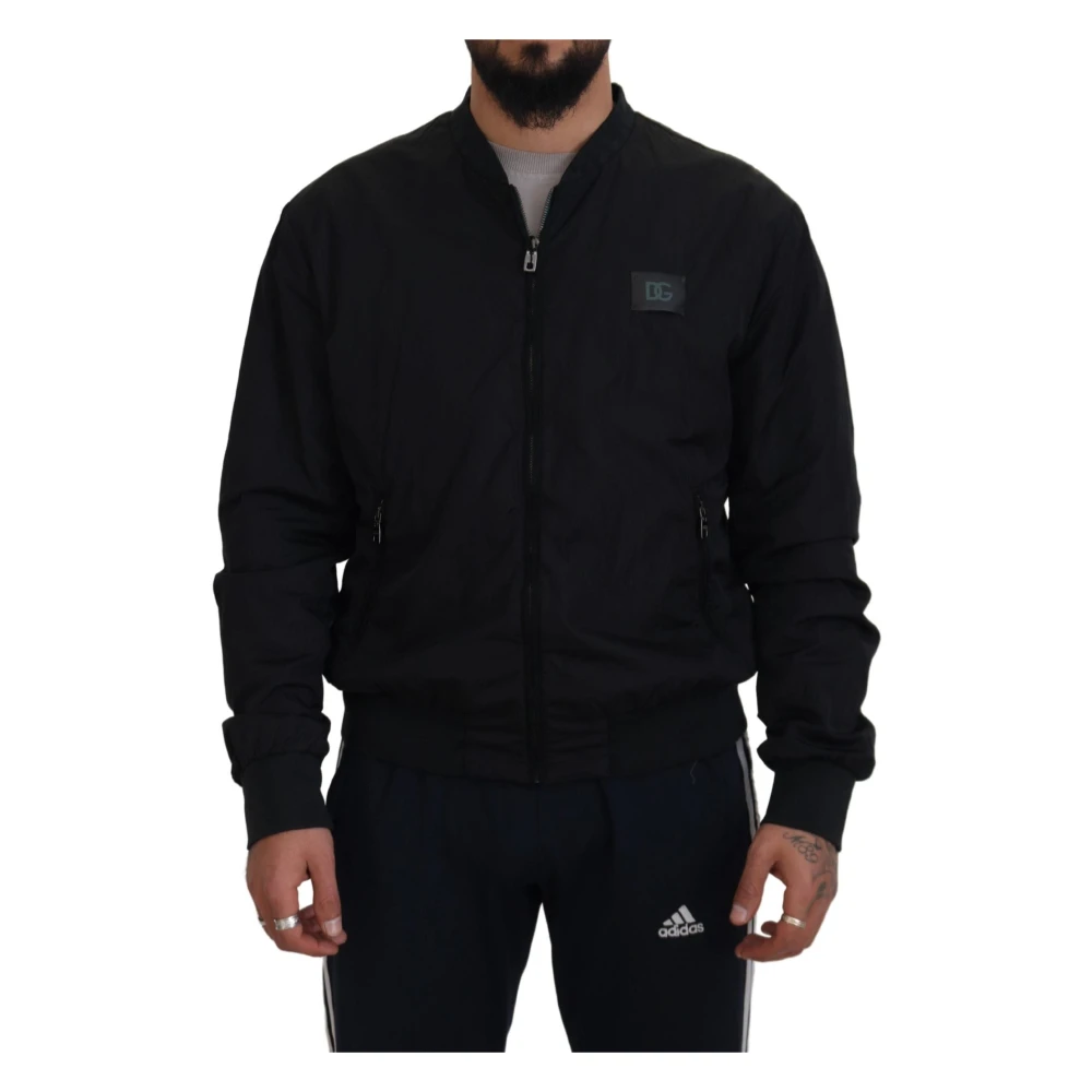 Dolce & Gabbana Men's Black Bomber Jackets,, Nylon Logo Bomber Jacket Medium