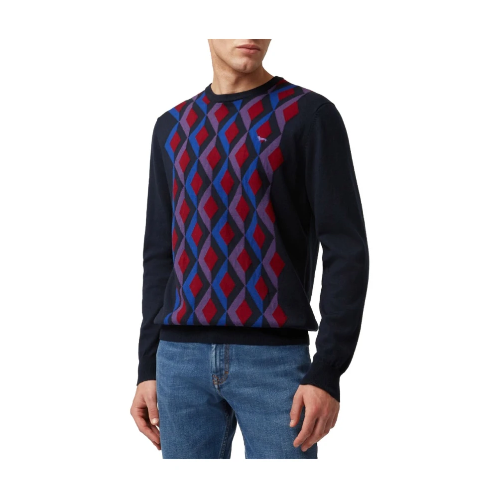 Harmont & Blaine Geometrisch Diamantpatroon Crew-neck Sweater Blue Heren