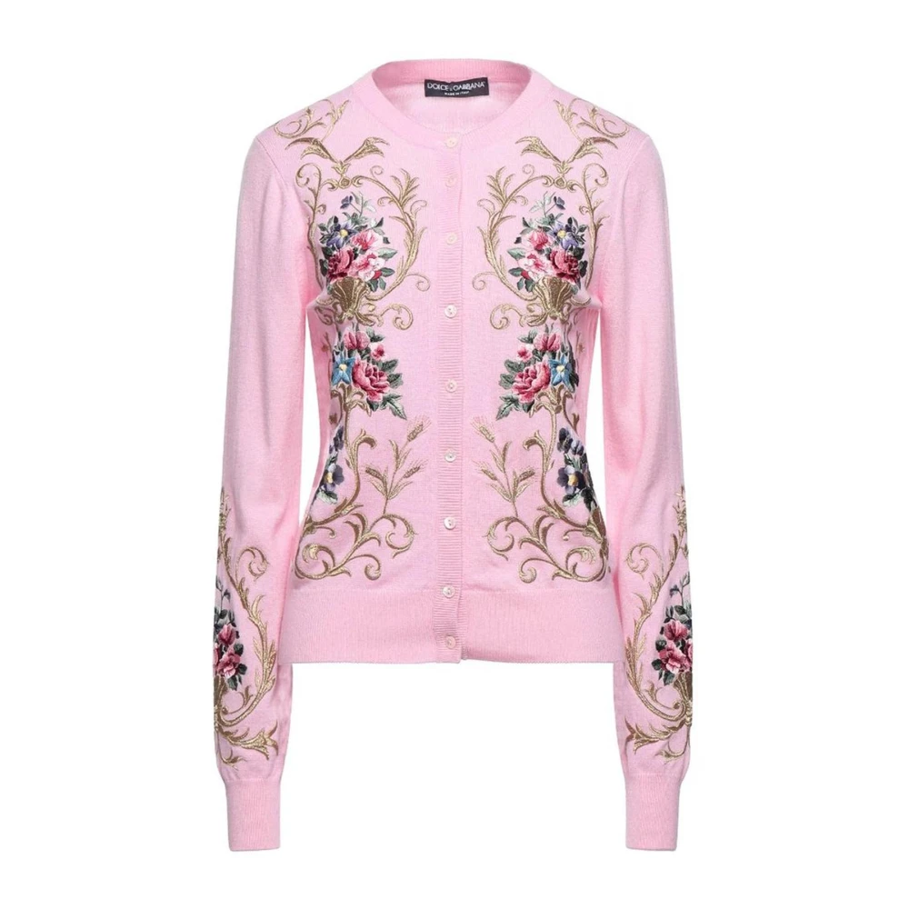 Dolce & Gabbana Blommig Broderad Kashmir Cardigan Pink, Dam