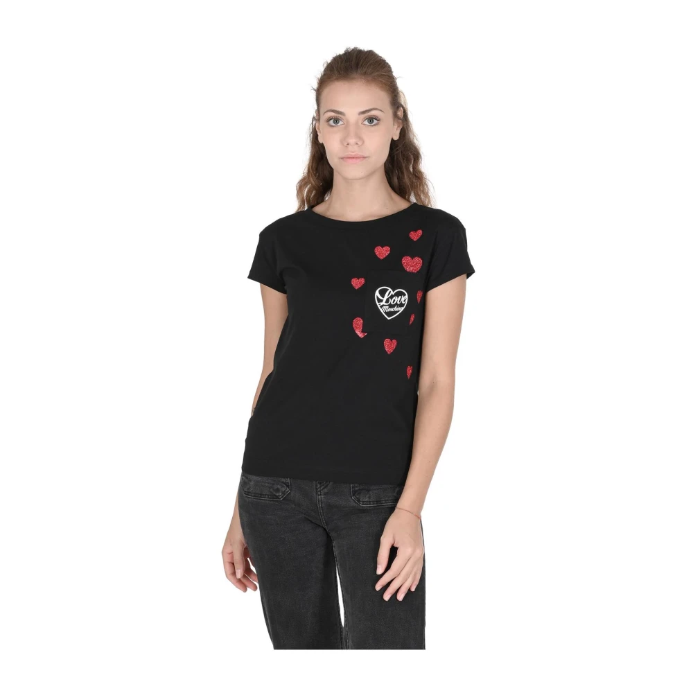 Love Moschino Women's Black T-Shirts, Xs, Heart Print T-Shirt