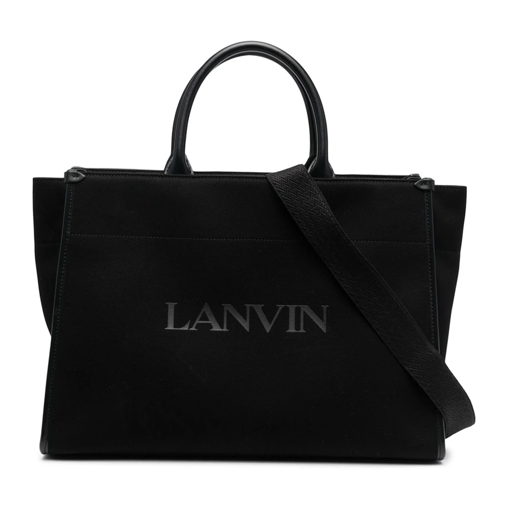 Lanvin Canvas Shopper Tas met Leren Detail Black Dames