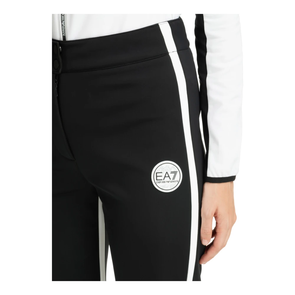 Emporio Armani EA7 Hoge Taille Ski Broek Drukknopen Logo Black Dames