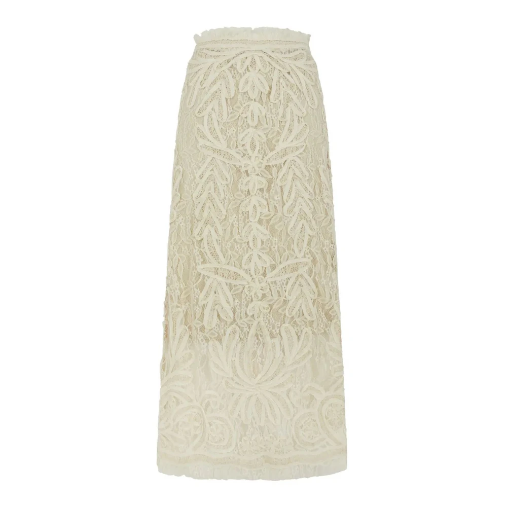 P.a.r.o.s.h. Witte Kant Lange Rok Elastische Tailleband Beige Dames