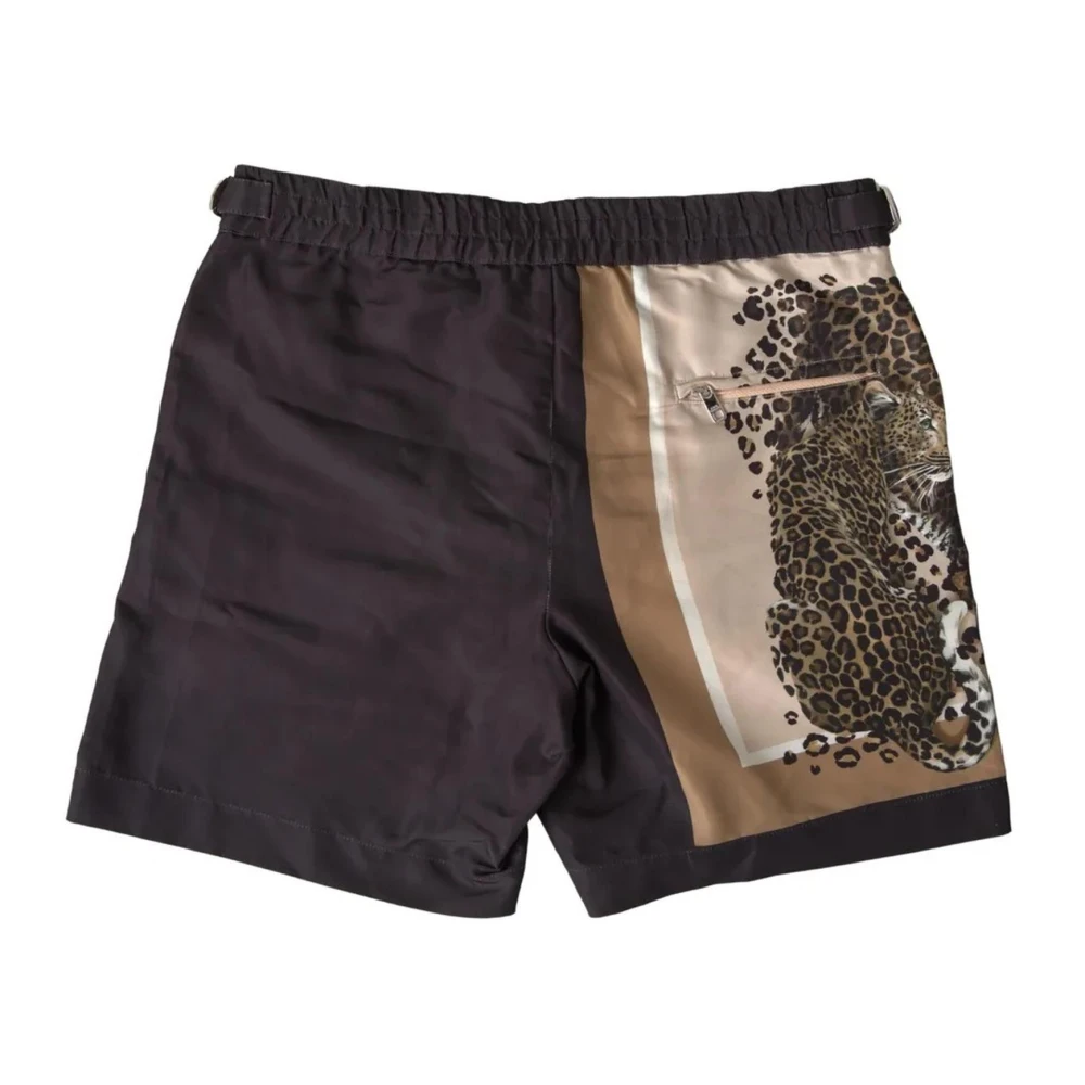 Dolce & Gabbana Zwembroek met dierenprint en rits Brown Heren