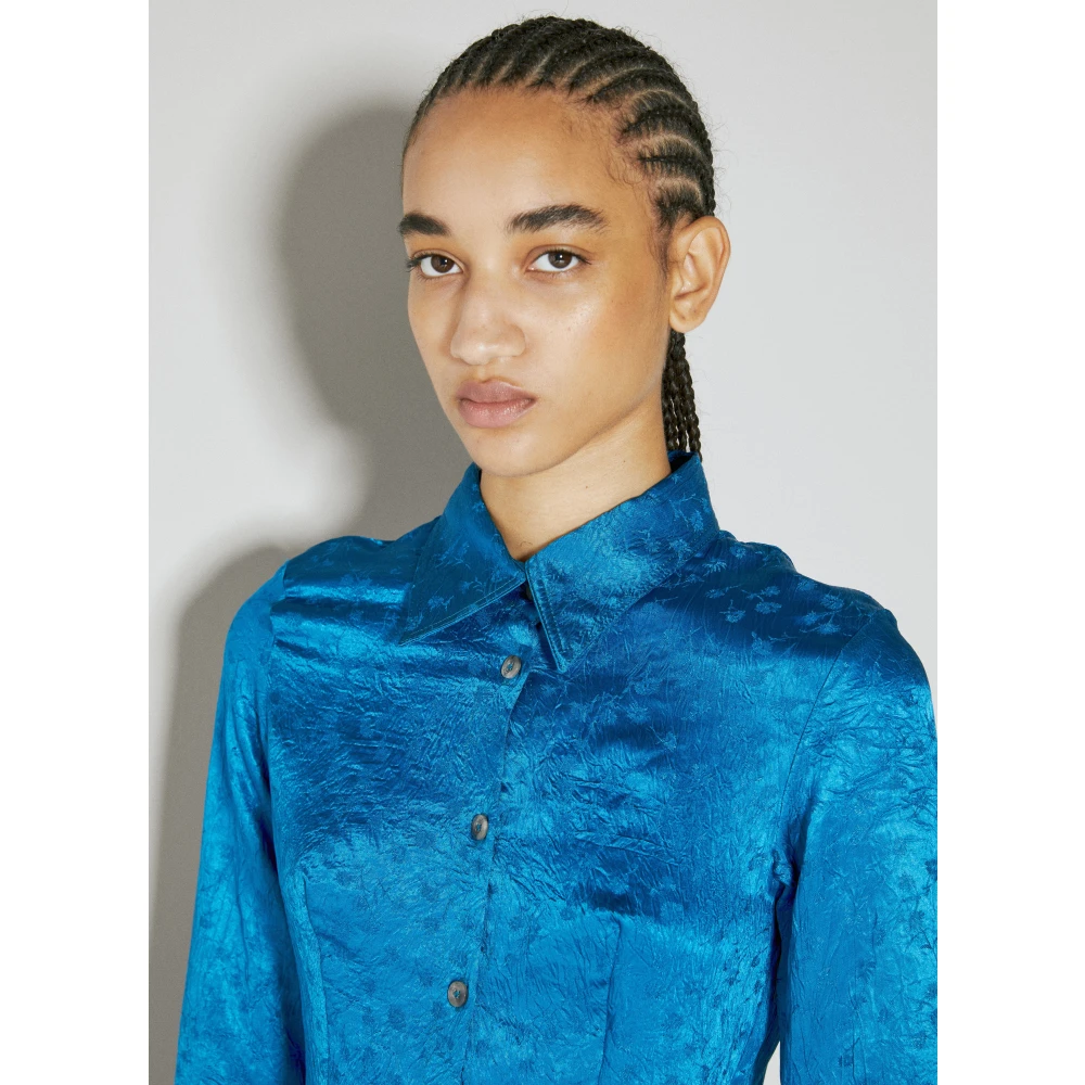 Song for the Mute Gekreukte Bloemen Geborduurde Overhemd Blue Dames