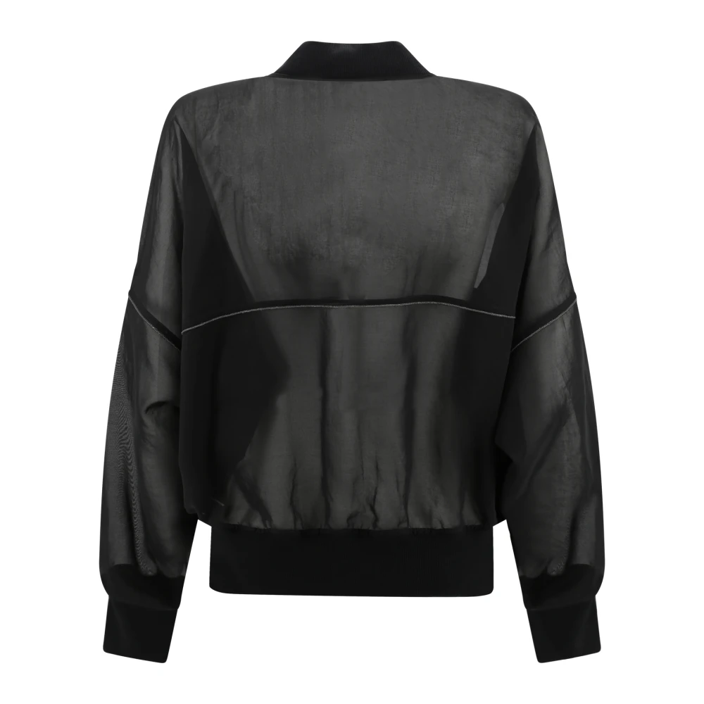 BRUNELLO CUCINELLI Zwarte Juweel Detail Bomber Sweater Black Dames