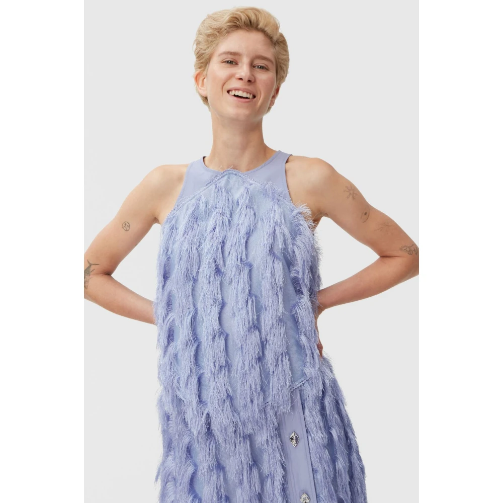 Ganni Fringed Mesh Rok Purple Dames