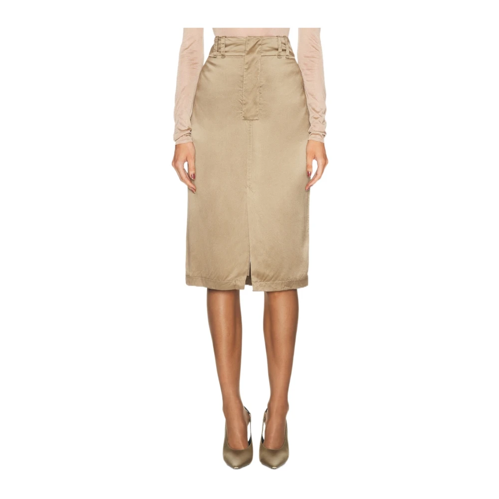 Saint Laurent Zijden Midi Rok Brown Dames