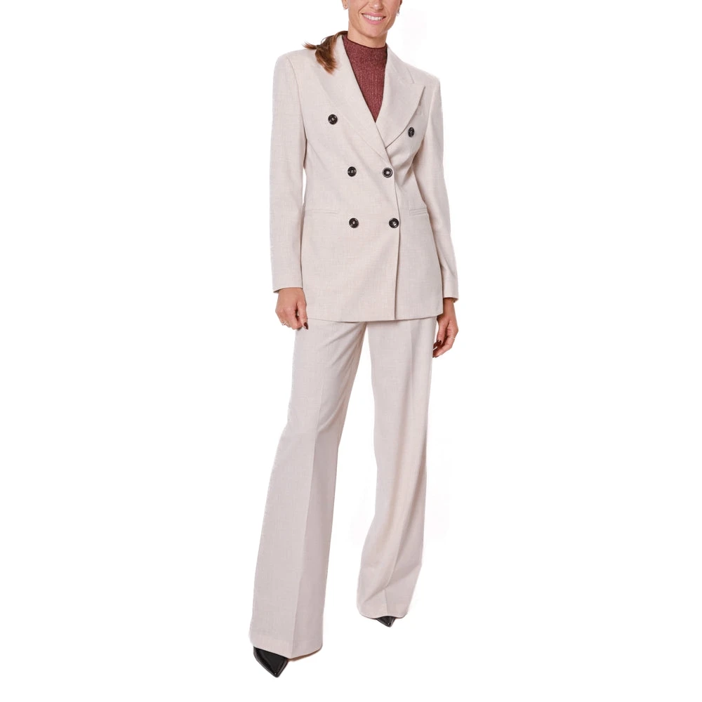 Liu Jo Beige Flanel Stretch Double-Breasted Blazer Beige Dames