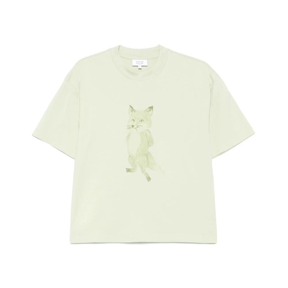 Maison Kitsuné Lichtgroene Crew Neck T-shirt Green Dames