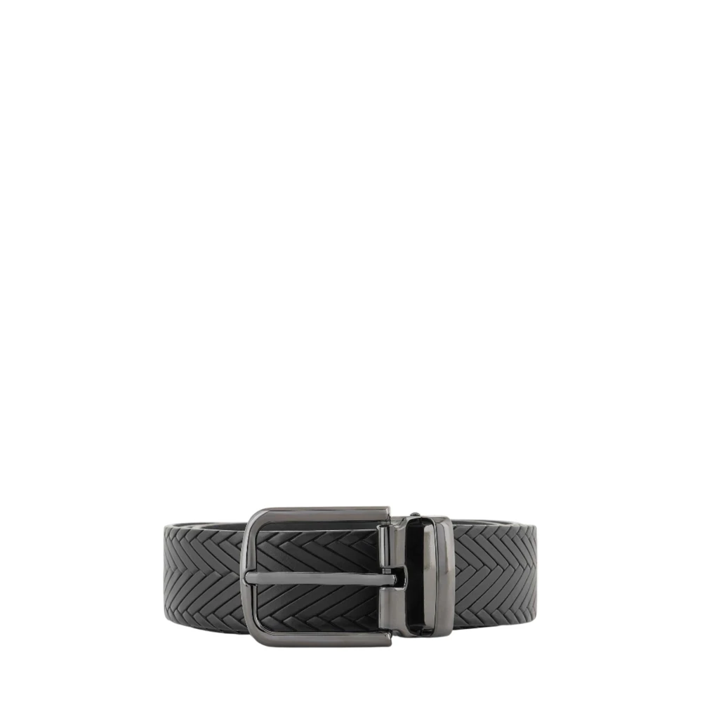 Emporio Armani Mannelijk Zwart Accessoires Heren, One Size, Leer, Geweven Leren Riem Gesp