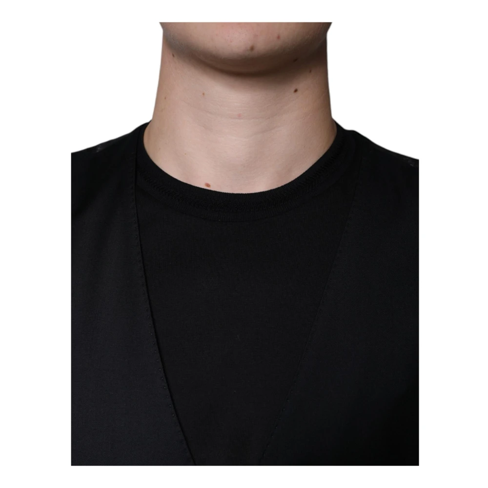 Dolce & Gabbana Zwart Wol Blend Vest Jurk Vest Black Heren
