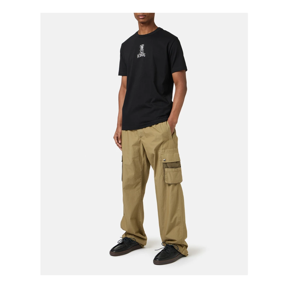 Iceberg Zwart slim fit katoenen T-shirt met beerprint en ijsberglogo Black Heren