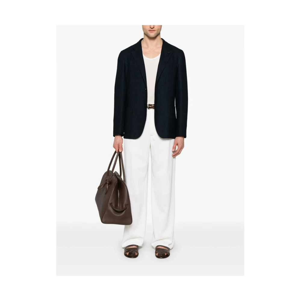 Lardini Navy Blue Geknoopte Jas met Zakken Blue Heren