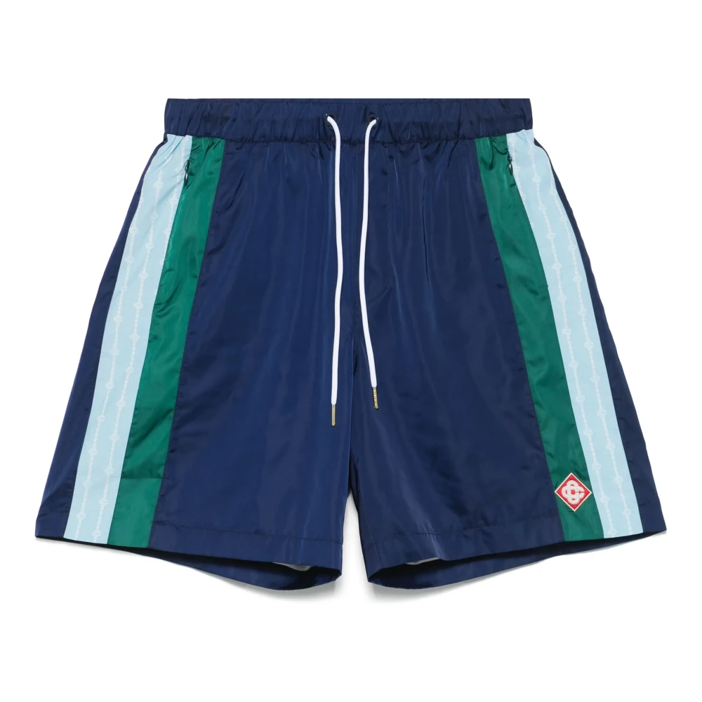 Casablanca Men's Blue Casual Shorts, L, Pleated Drawstring Shorts With Pockets