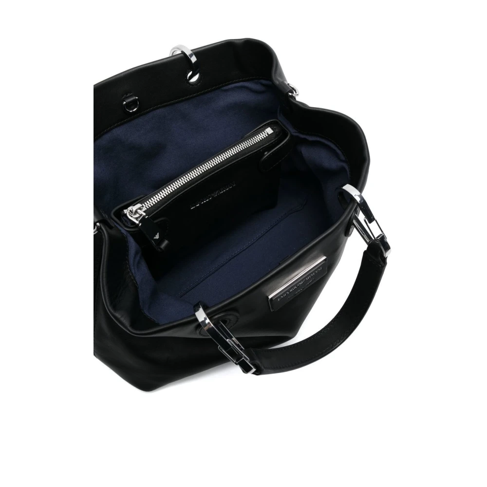 Emporio Armani Logo-Plaque Leren Tote Bag Black Dames