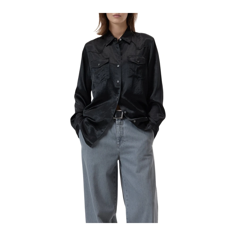 Closed Westerse Satijnen Blouse met Borstzakken Black Dames
