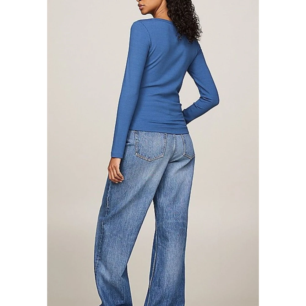 Tommy Hilfiger Dames Slim Ribgebreide Longsleeve T-shirt Blue Dames