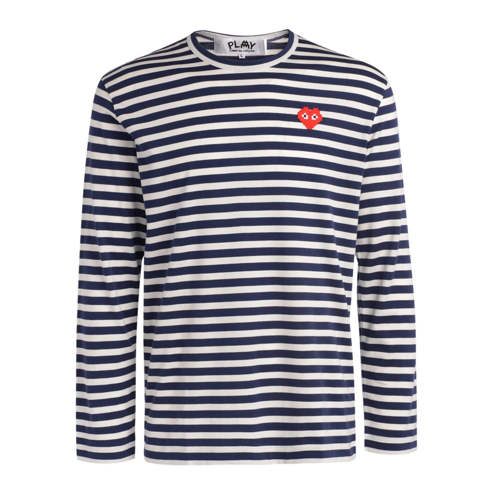 Comme des Garçons Play Gestreept longsleeve hart patch t-shirt Blue Heren