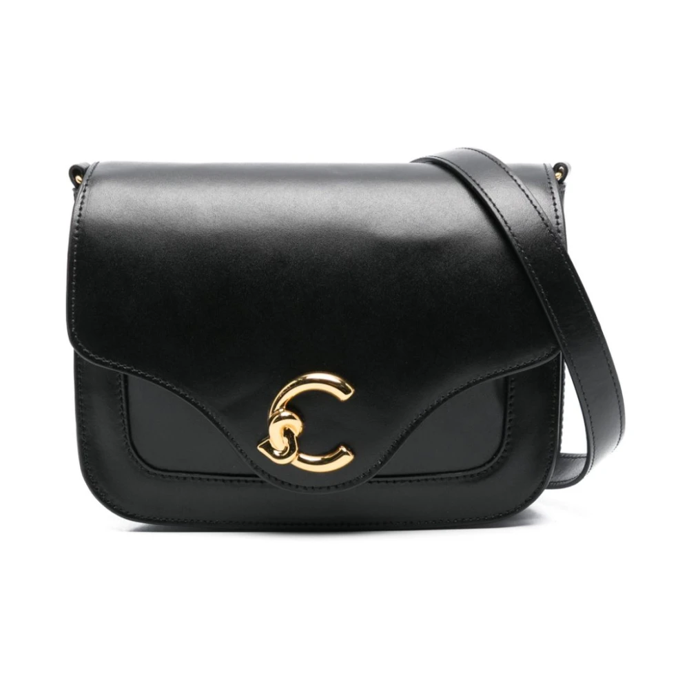 Coccinelle Zwarte leren crossbody tas met logo Black Dames