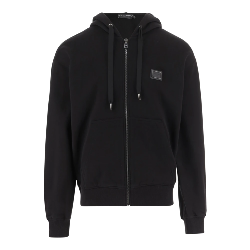 Dolce & Gabbana Mannelijk Zwart Hoodies & Sweatvesten Heren, 2XL, Katoen, Katoenen Hoodie Met Logopatch