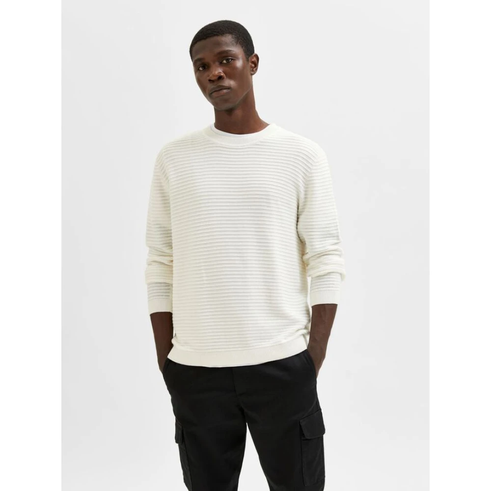 Selected Homme Masei geribbelde gebreide pullover White Heren