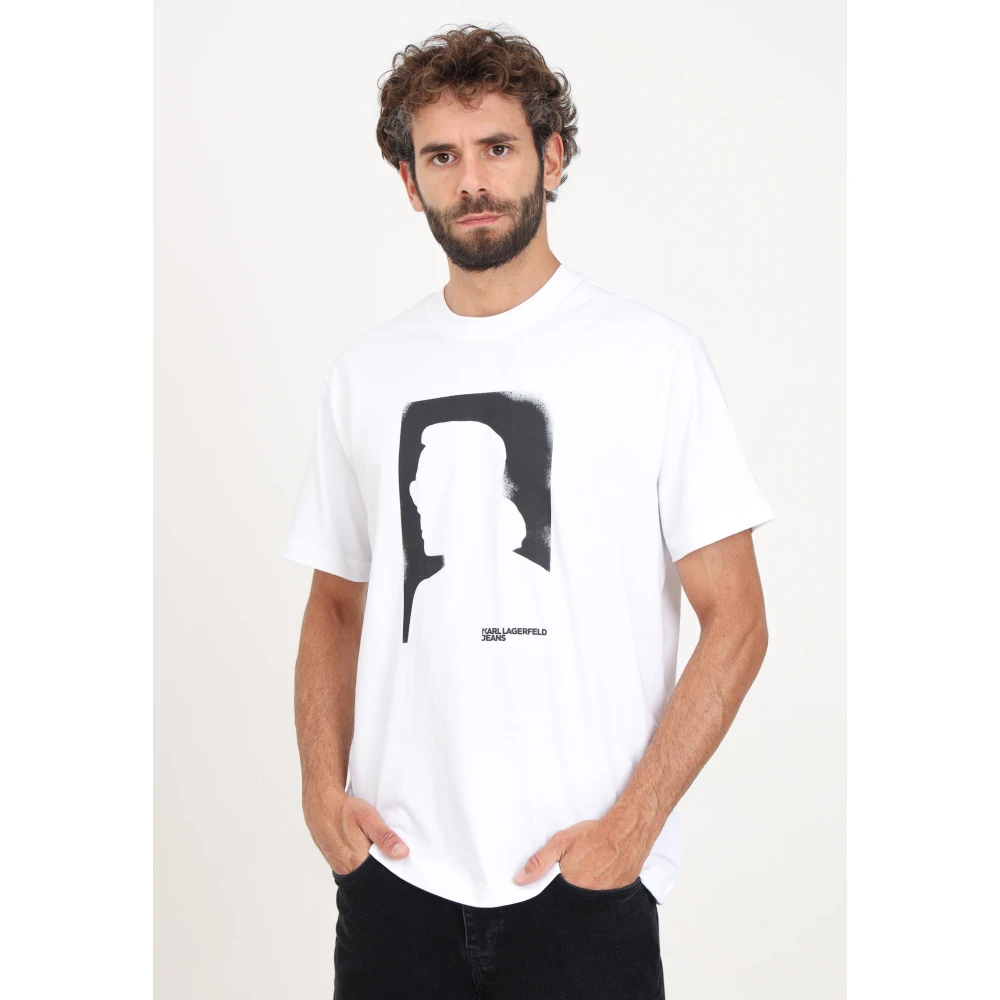 Karl Lagerfeld Portret Print Wit T-shirt White Heren