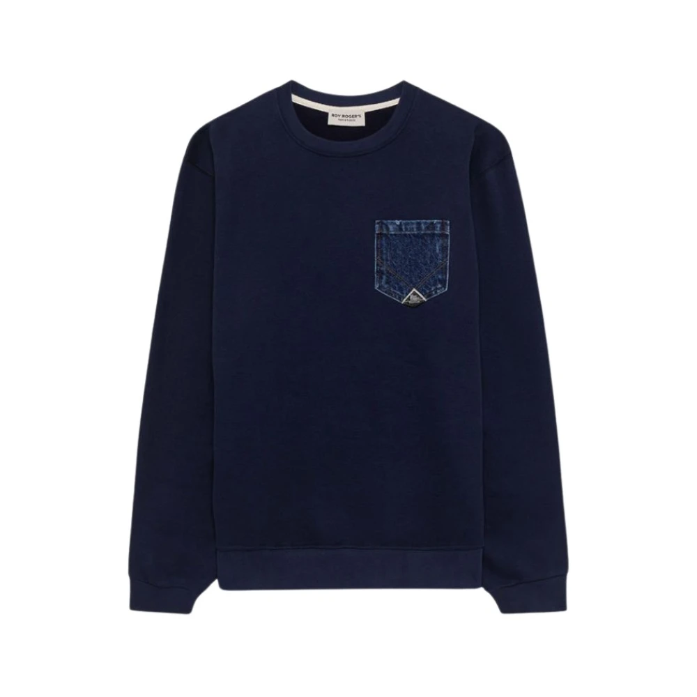 Roy Roger's Denim Crew Neck Sweatshirt met Logo Zak Blue Heren