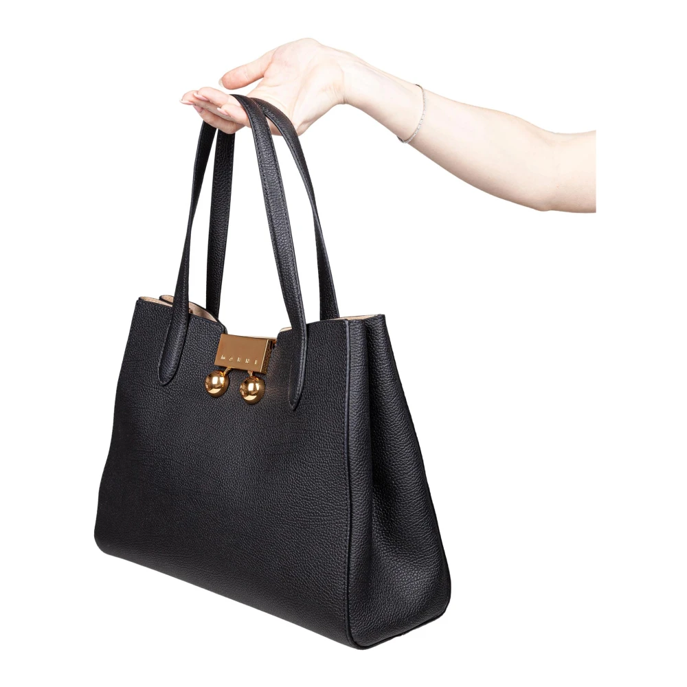 Marni Zwarte leren tote tas met dubbele handgreep Black Dames
