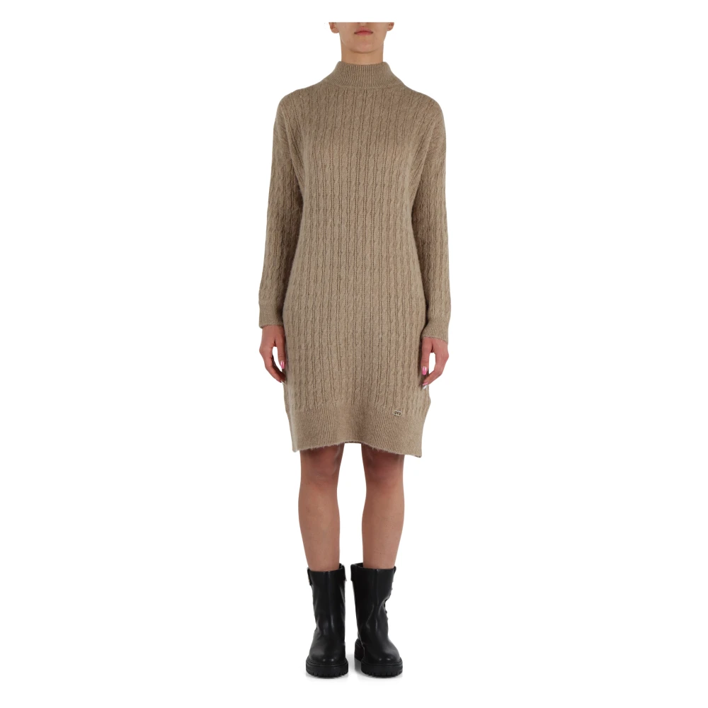 Liu Jo Maxi Gebreide Alpaca Trui Jurk Beige Dames
