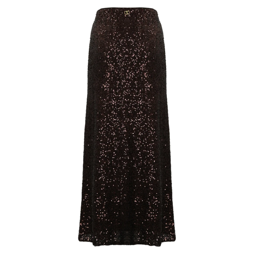 Twinset Pailletten Geborduurde Lange Rok Brown Dames