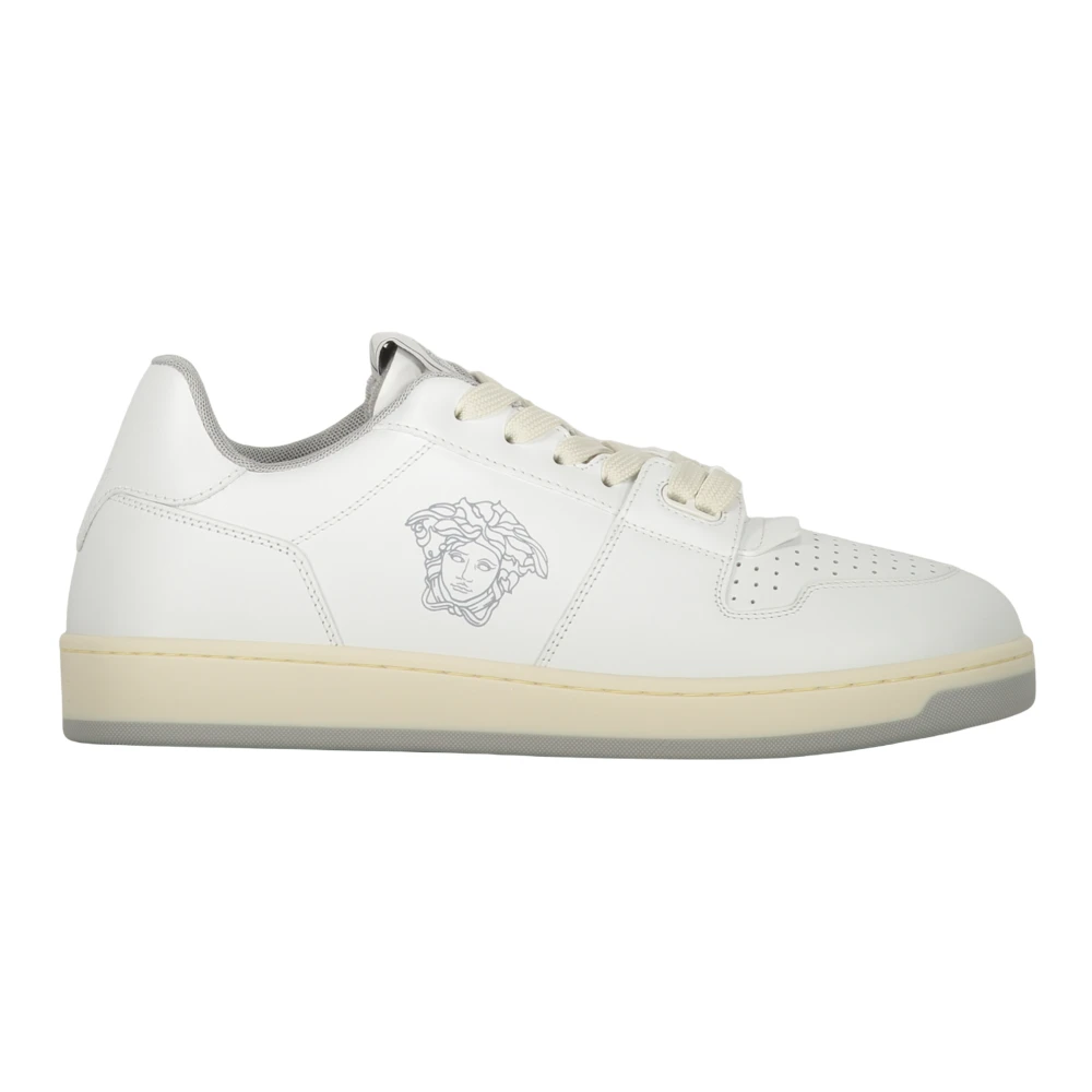 Versace Leren Sneakers met Logo Detail Heren Schoenen Wit