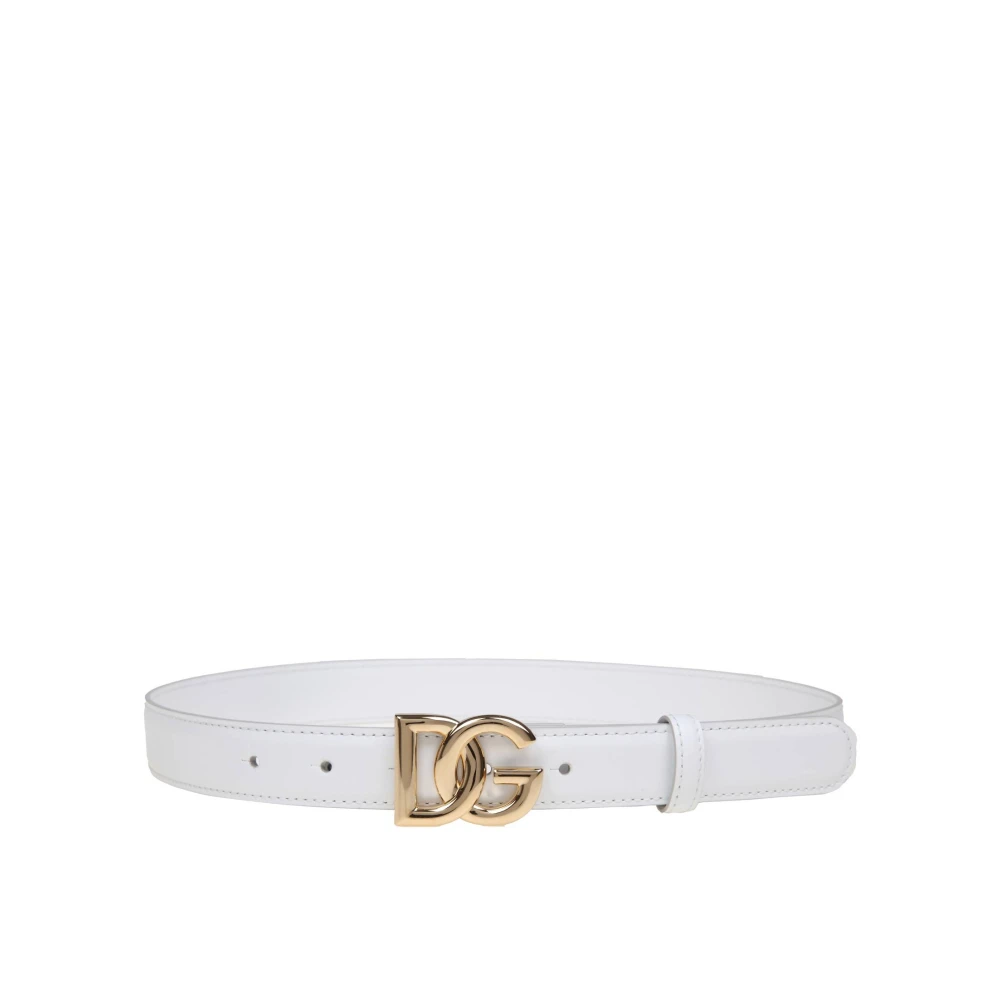 Dolce & Gabbana Witte kalfsleren Riem met gekruist DG-logo White Dames