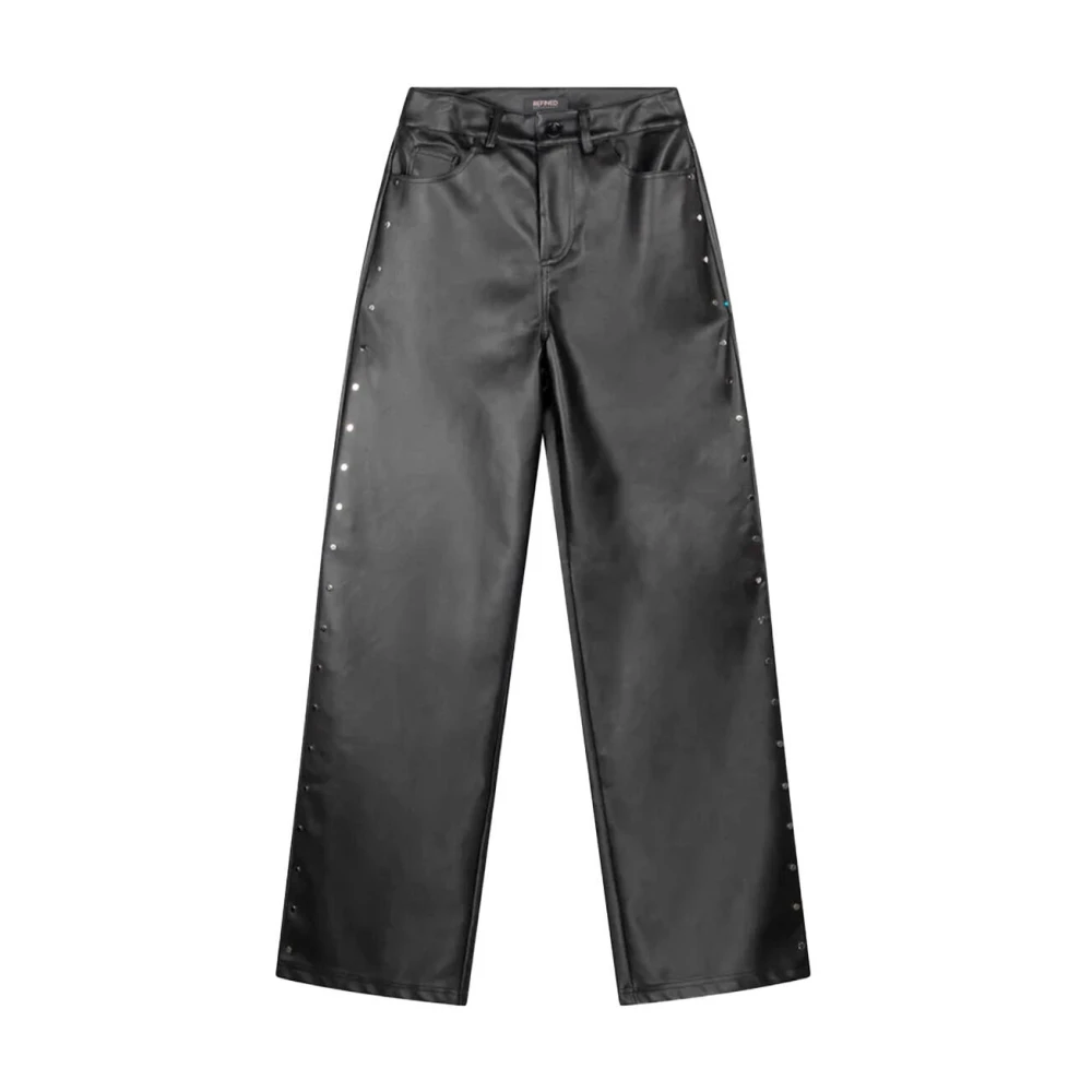 Refined Department imitatieleren high waist loose fit broek met studs zwart