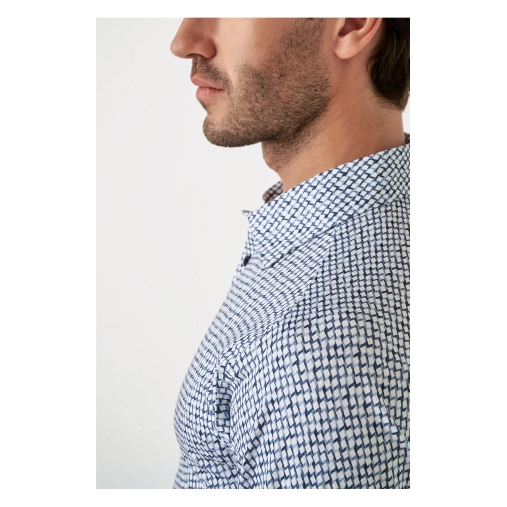 Desoto Blauw Overhemd Lange Mouw Kent Stijl Blue Heren