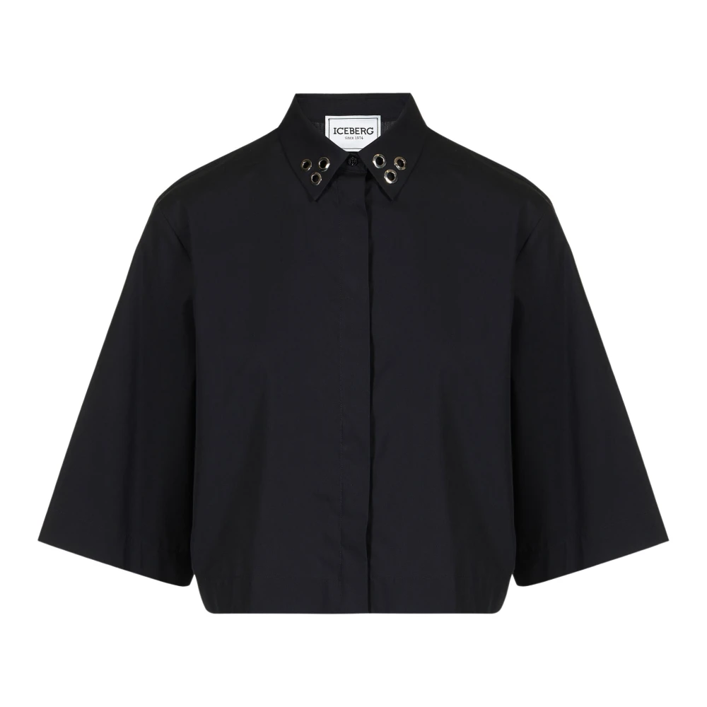 Iceberg Femme Noir Blouses Et Chemises, Taille: 36 Fr Chemise Courte Cropped À Manches Courtes
