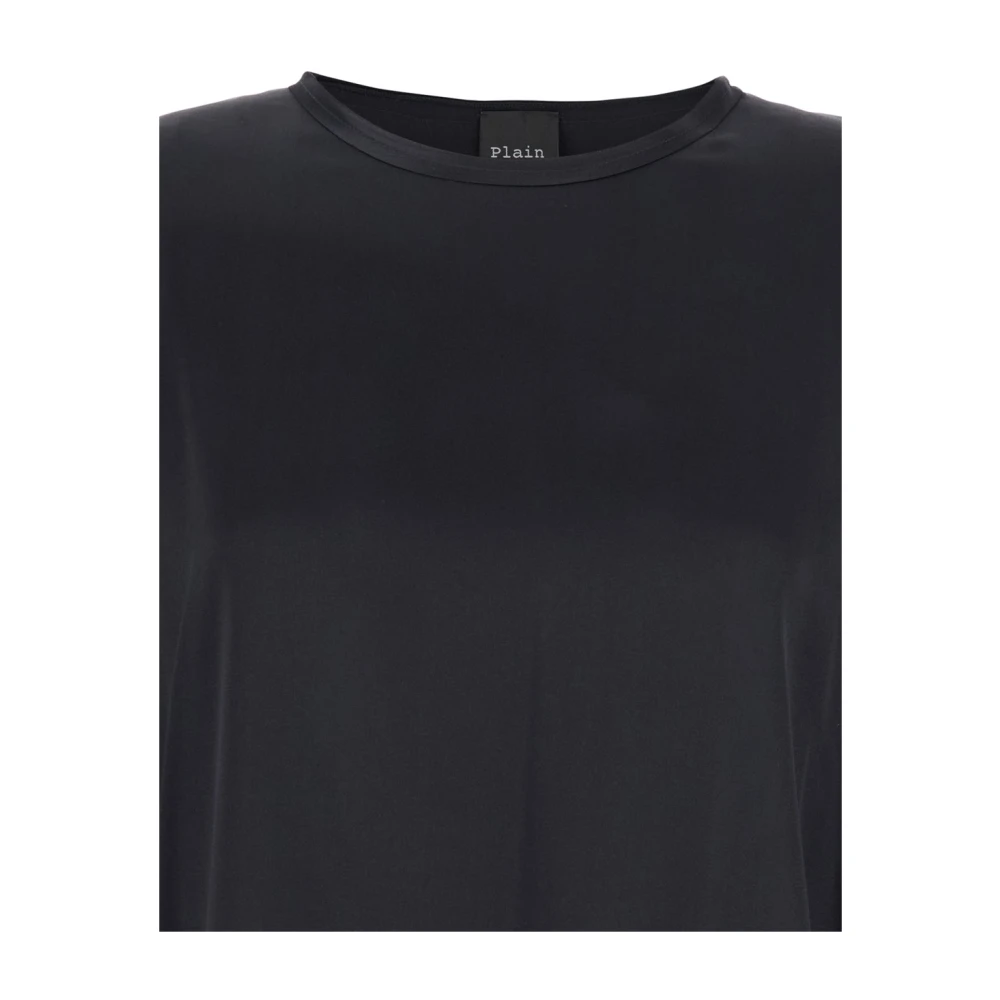 Plain Units Zwarte Zijden Blouse met Lange Mouwen Black Dames