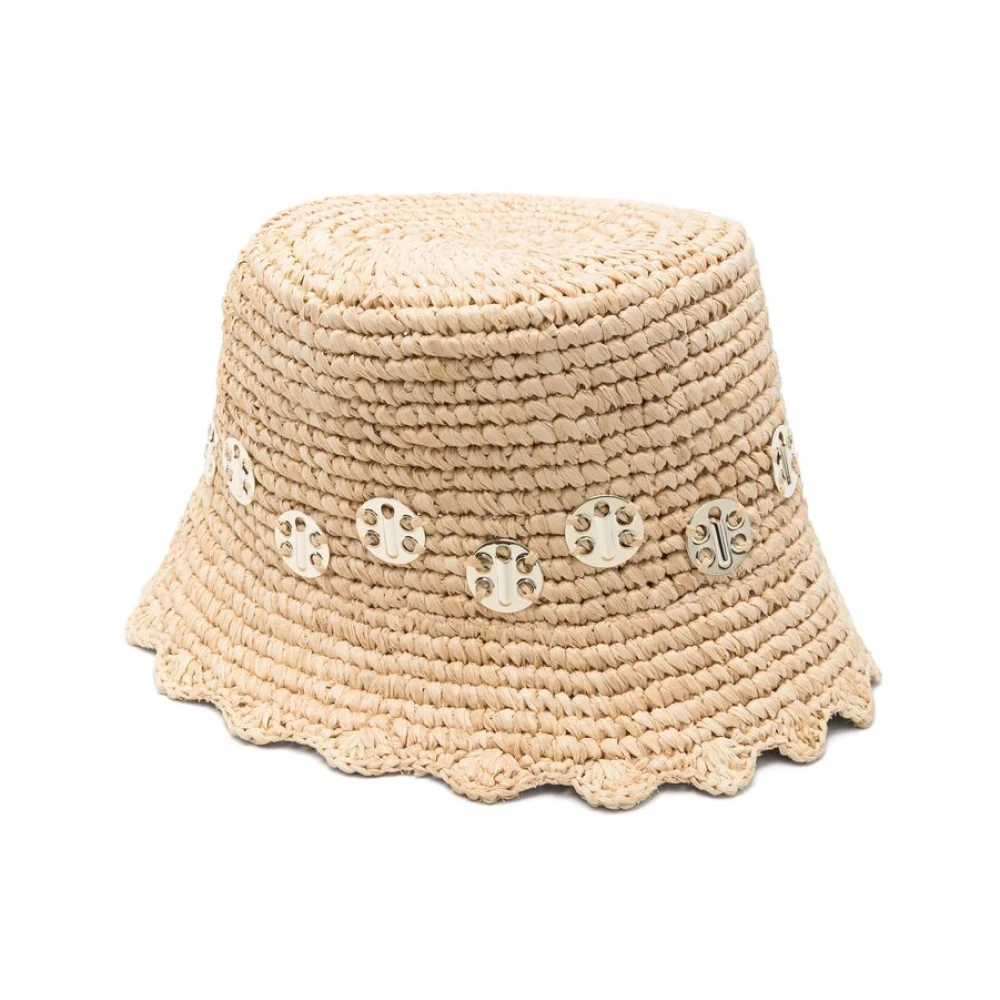 Paco Rabanne Hoed met Scallop Rand en Platte Kroon Brown Dames