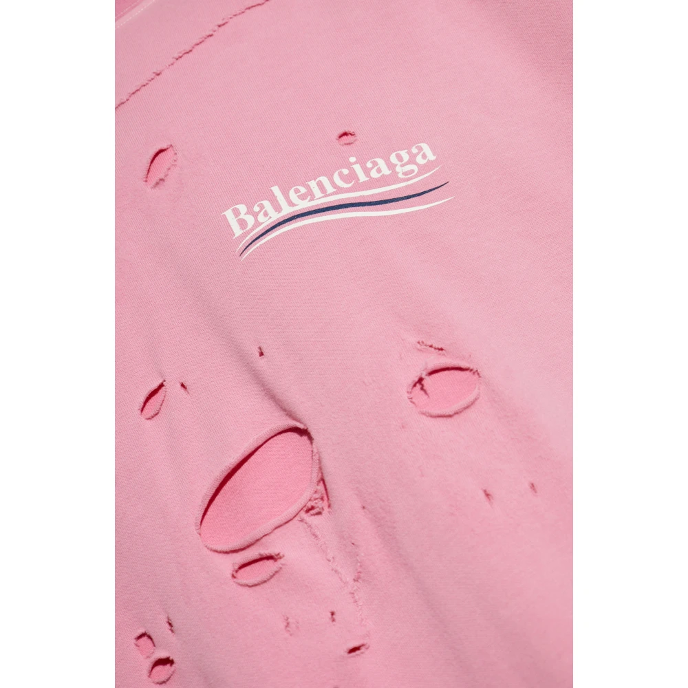 Balenciaga Destroyed Layered T-shirt met Lange Mouwen Pink Heren