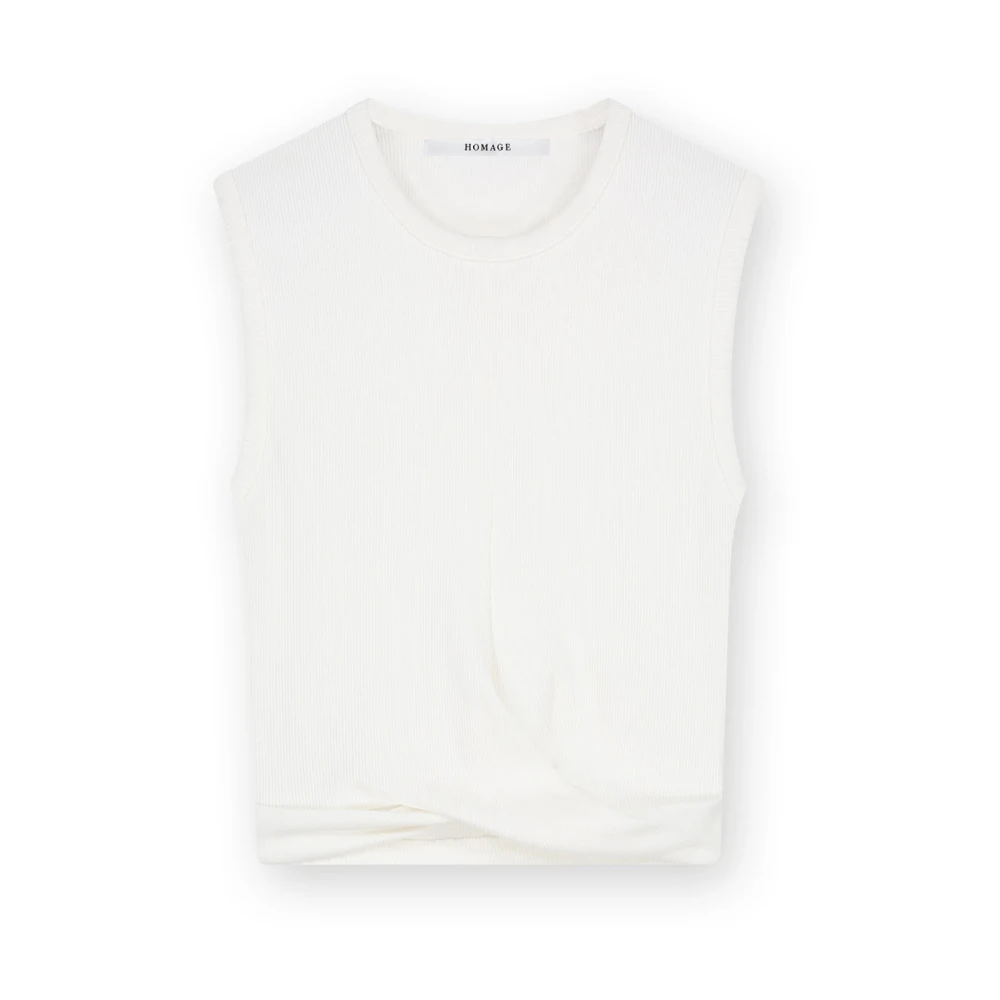 Homage Rib Cropped Top met Knoop White Dames