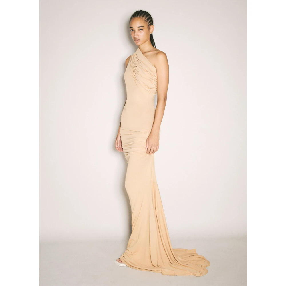 Entire Studios Asymmetrische One Shoulder Maxi Jurk Beige Dames