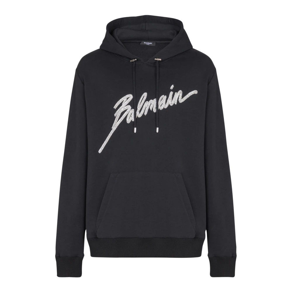 Balmain Geborduurde Bamain Letter hoodie Black Heren